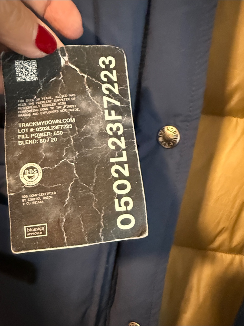 The North Face Blue Ski Down Coat with Cream Interior - Picture 4 of 6